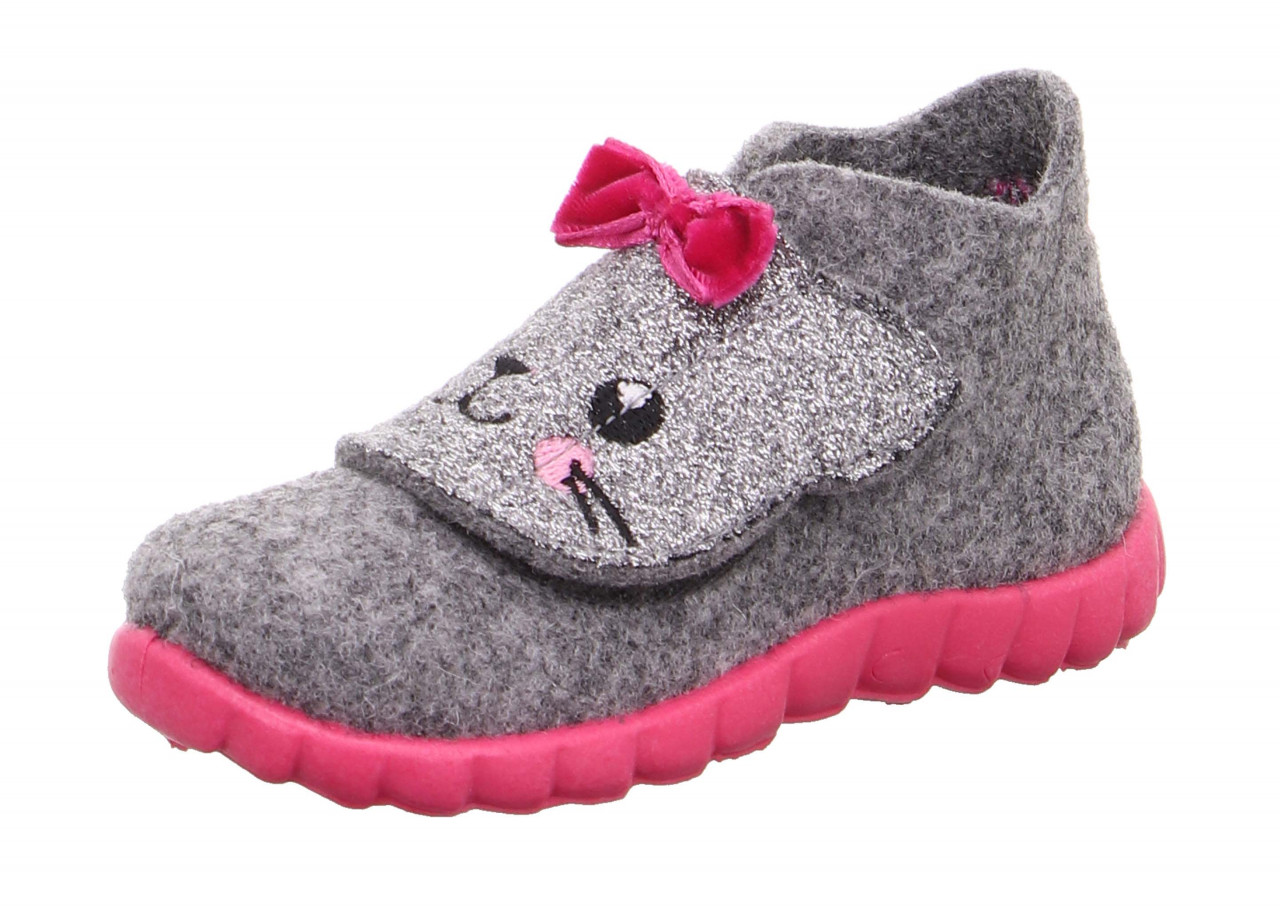 HAPPY - Hellgrau/Pink Hausschuh mit Klettverschluss