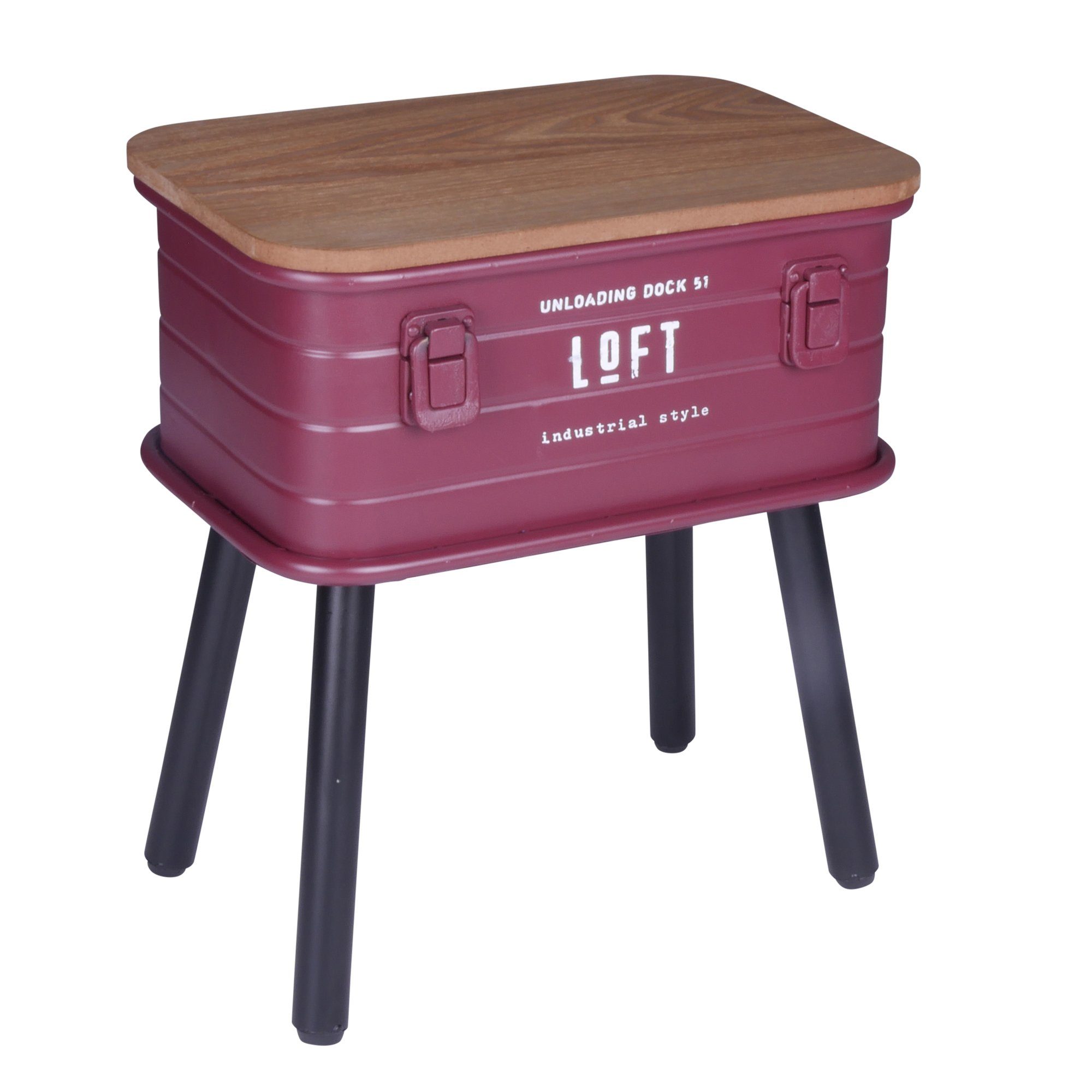 FIFITARA Beistelltisch rot, Retro Nachttisch, Vintage Ablagetisch, Konsolentisch, Metall mit Holzplatte und Stauraum, industrial Design