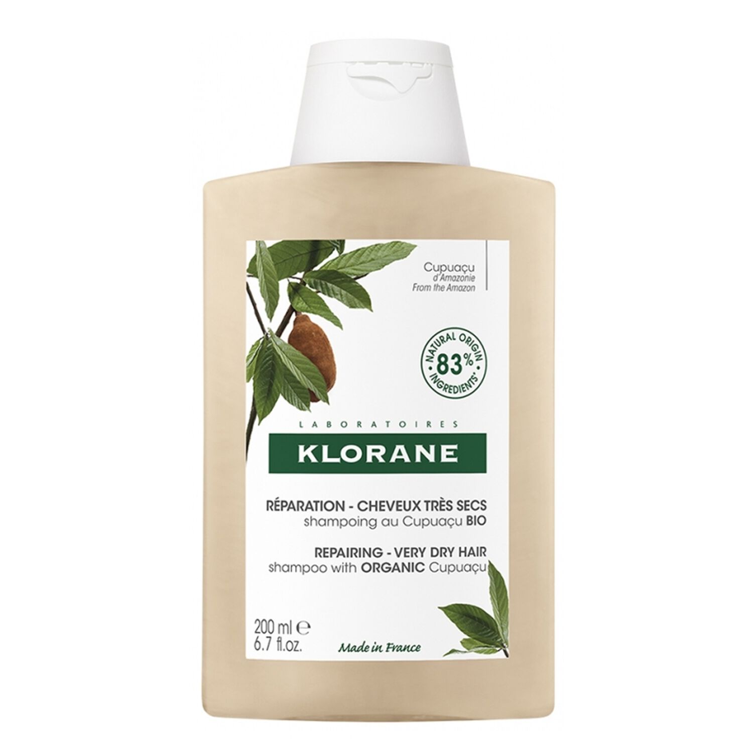 Klorane Shampoing Réparation au Cupuaçu Bio - Cheveux Très Secs 200 ml