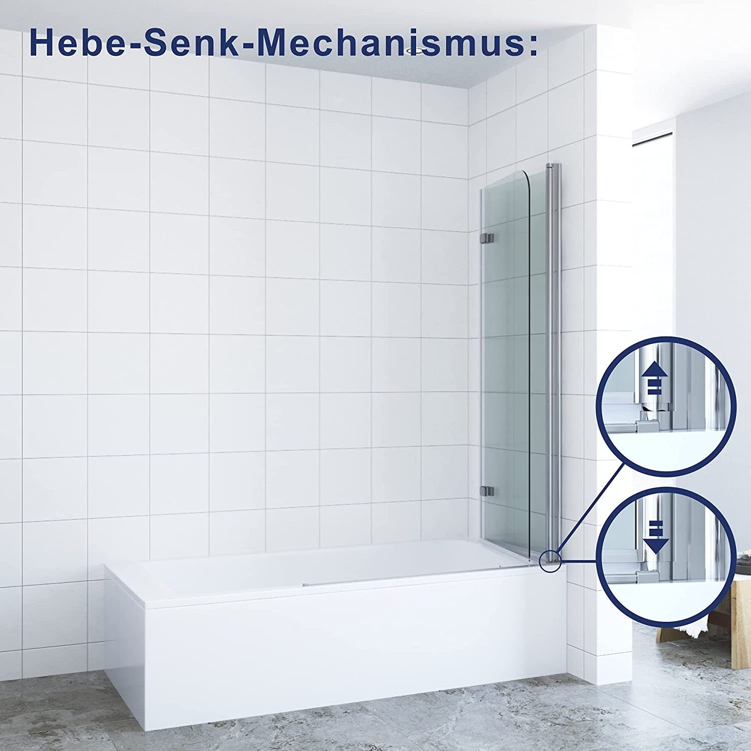 AQUALAVOS Badewannenaufsatz Badewannenaufsatz Faltwand Badewannenfaltwand Duschwand für Badewanne, 5 mm Einscheiben-Sicherheitsglas (ESG) mit Lotus-Effekt Nanobeschichtung, in 2 verschiedenen Breiten (100/120 cm), Höhe: 140 cm, Spritzschutz im Bad, g
