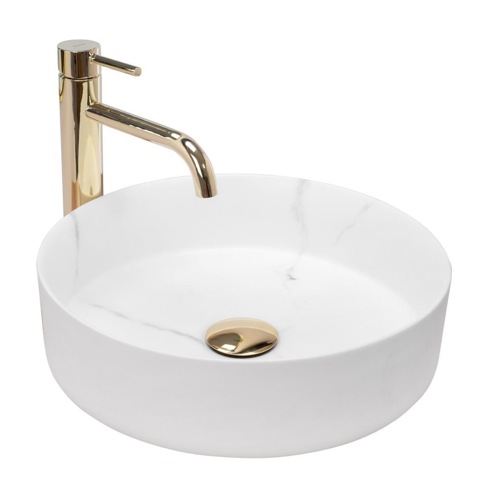Badezimmer Rea Aufsatzwaschbecken Waschbecken Keramik Sami Marble Ø36,5cm Naturstein Marmoroptik