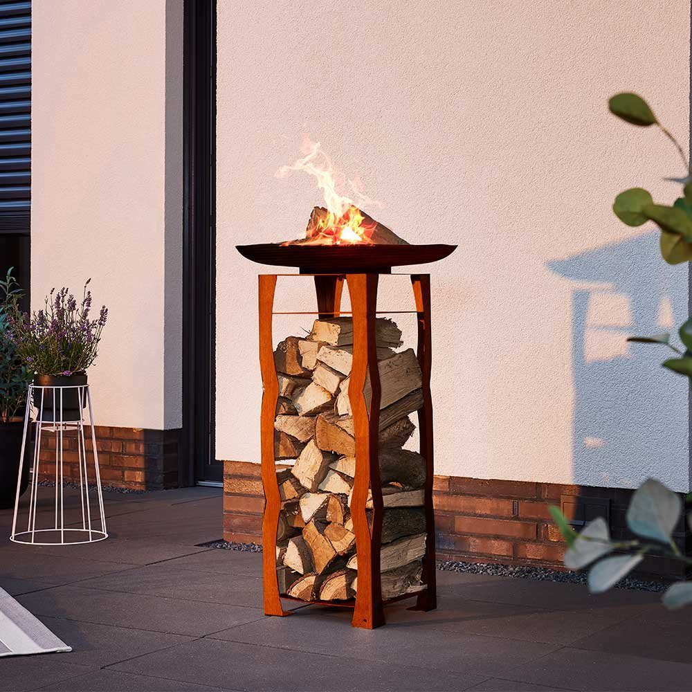 HOME DELUXE Feuerschale >>Feuerschale Frank<<, (inkl. Holzlager & Feuerschale), Feuerkorb, Feuerstelle für den Garten