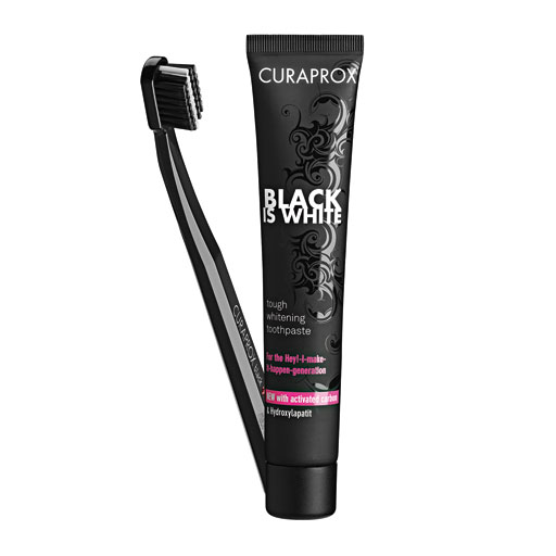 CURAPROX black is white Kohlezahnpasta und Bürste  1 St