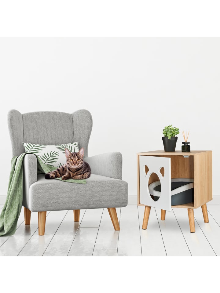 relaxdays Katzenschrank in Natur/ Weiß - (B)40 x (H)50 x (T)40 cm günstig kaufen onesize