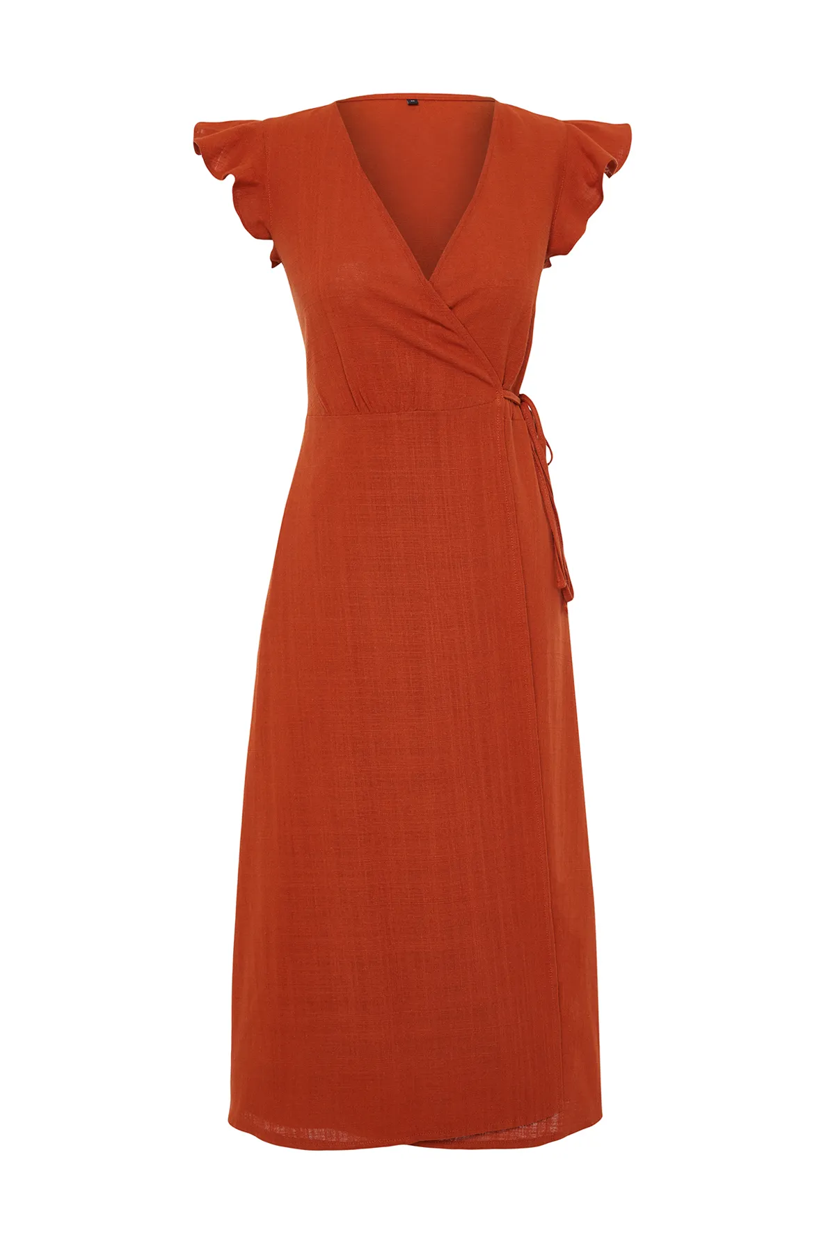 Trendyol Collection  Zweireihiges Midi-Kleid in gewebter Leinenoptik mit gefliestem Rüschendetail TWOSS24EL00071