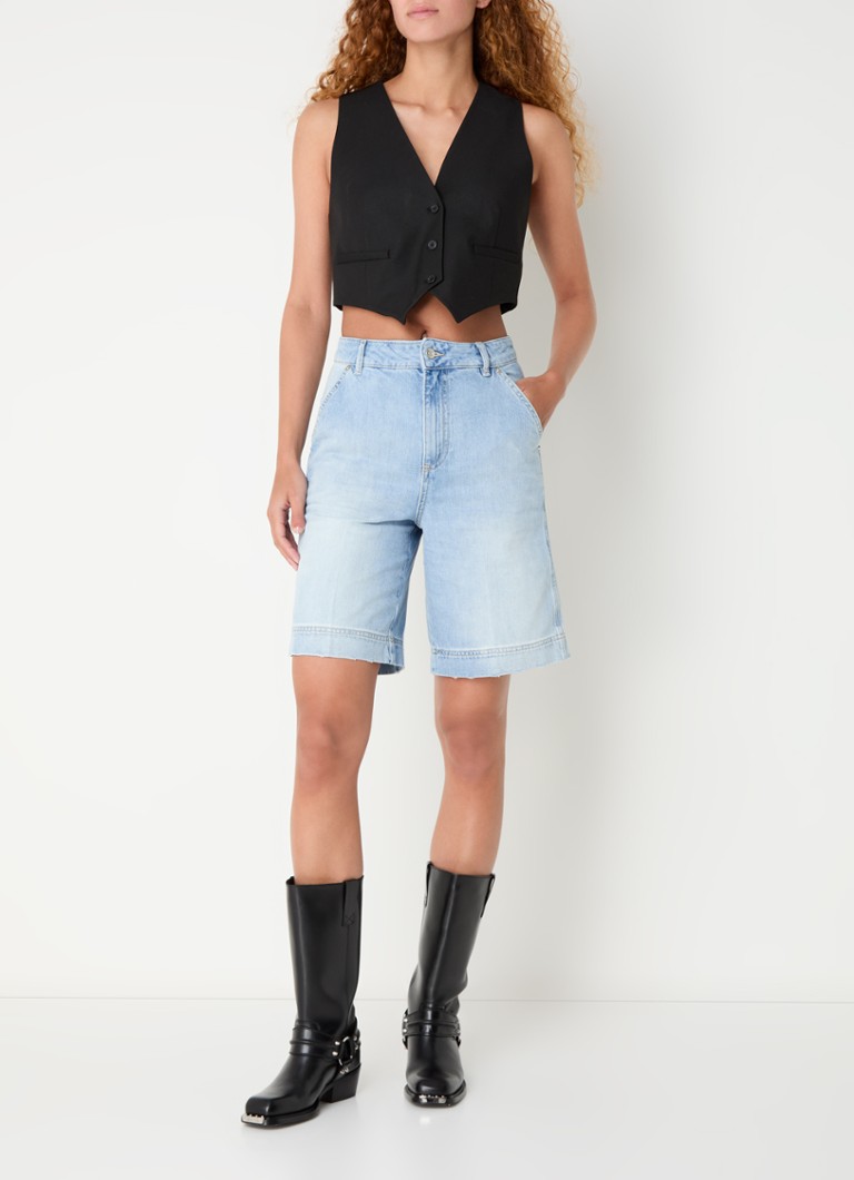 Pantaloni scurți din denim cu talie înaltă, croială lejeră, Jodd by ba&sh, ușori