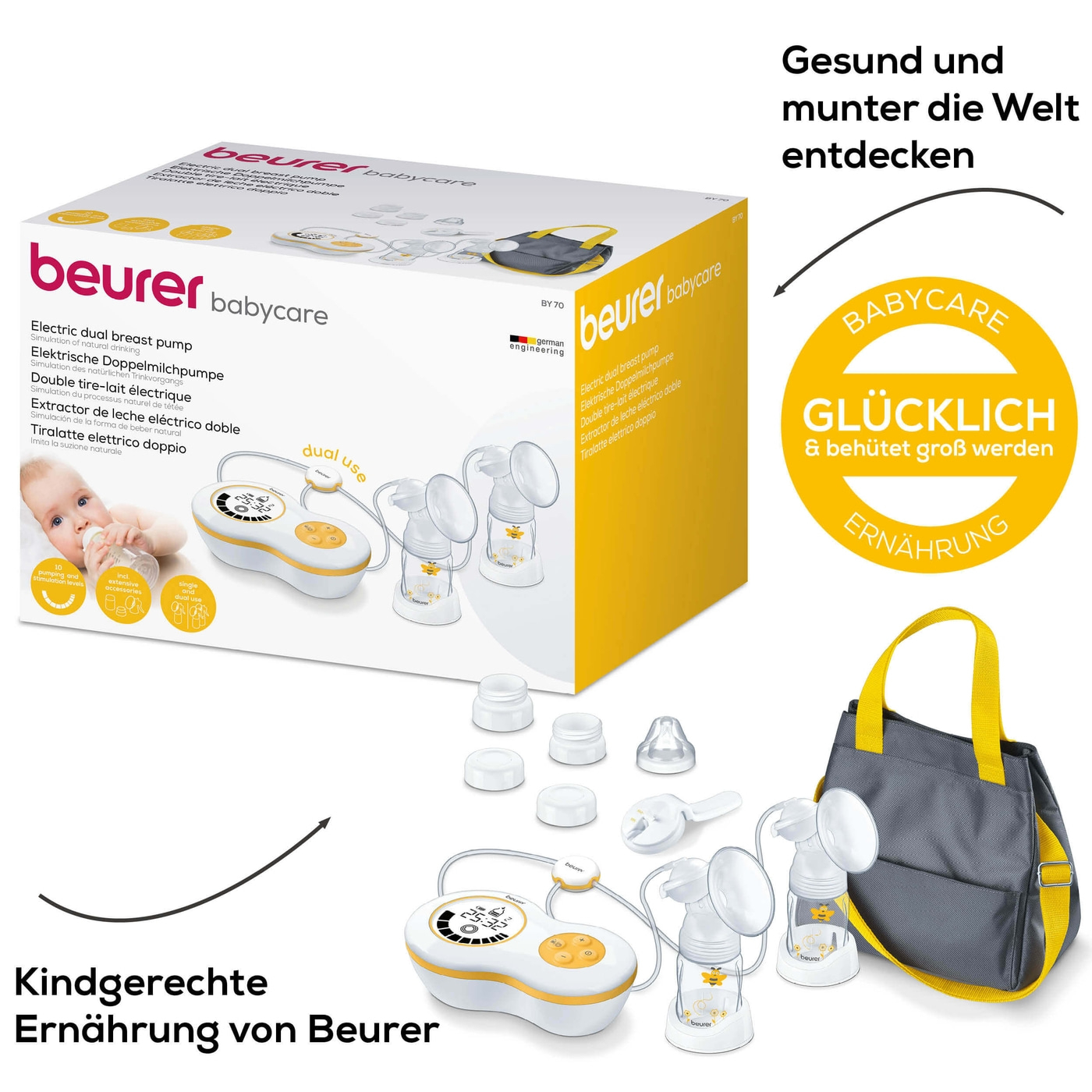 Beurer Elektrische Doppelmilchpumpe BY 70 Dual-Elektrische Doppelmilchpumpe inkl. Handpumpe & Anti-Kolik-System