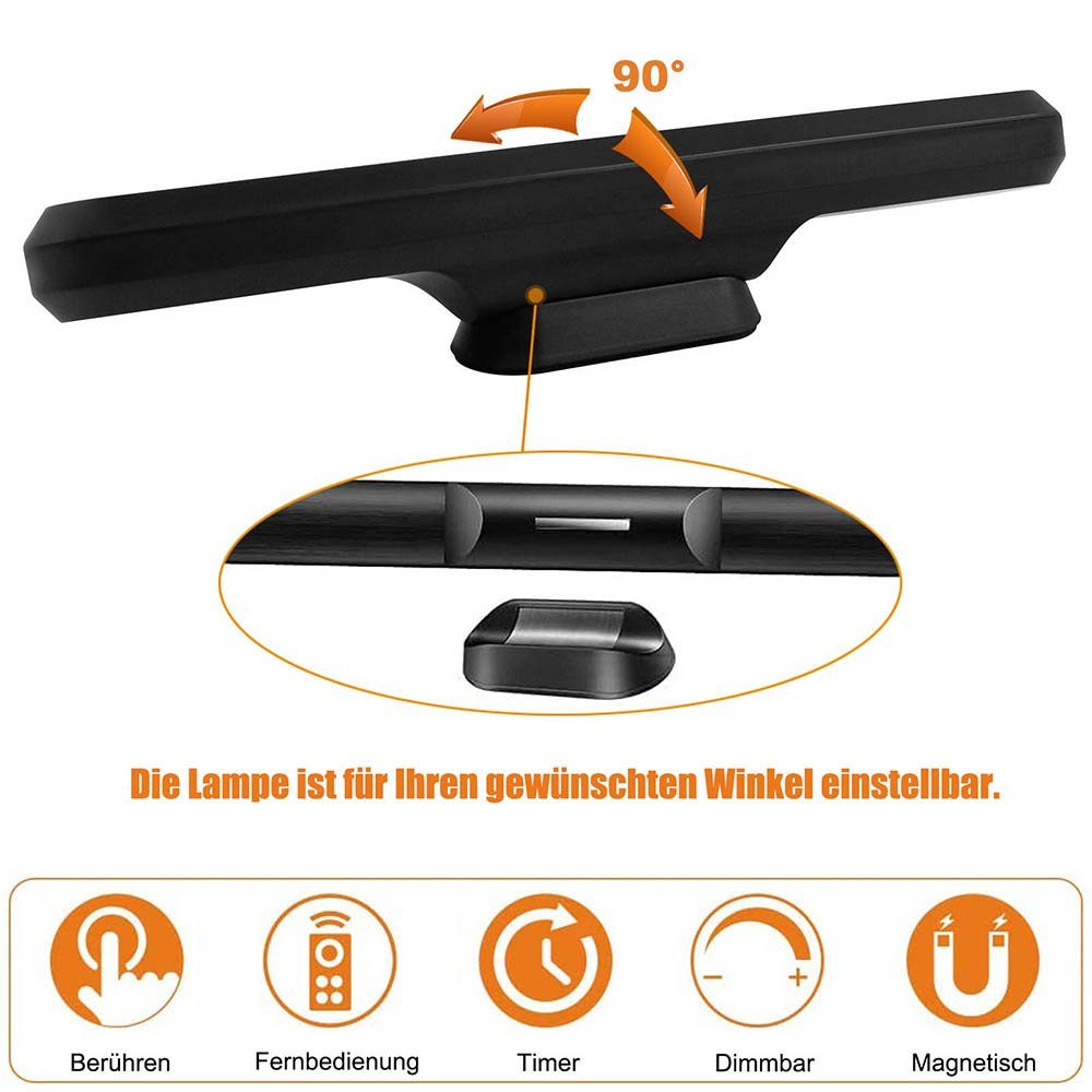 Sunicol LED Unterbauleuchte Dimmbar, Berührungssteuerung/Fernbedienung, Magnetisch montiert, Kaltweiß, Warmweiß, Naturweiß, für Heim Büro Küche Schlafzimmer Loft Schrank Beleuchtung, Wiederaufladbar Batteriebetrieben, Schreibtischlampe Buchlampen