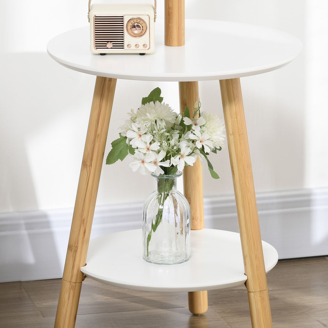 HOMCOM Garderobenständer, 171 cm Kleiderständer mit 5 Haken, Beistelltisch