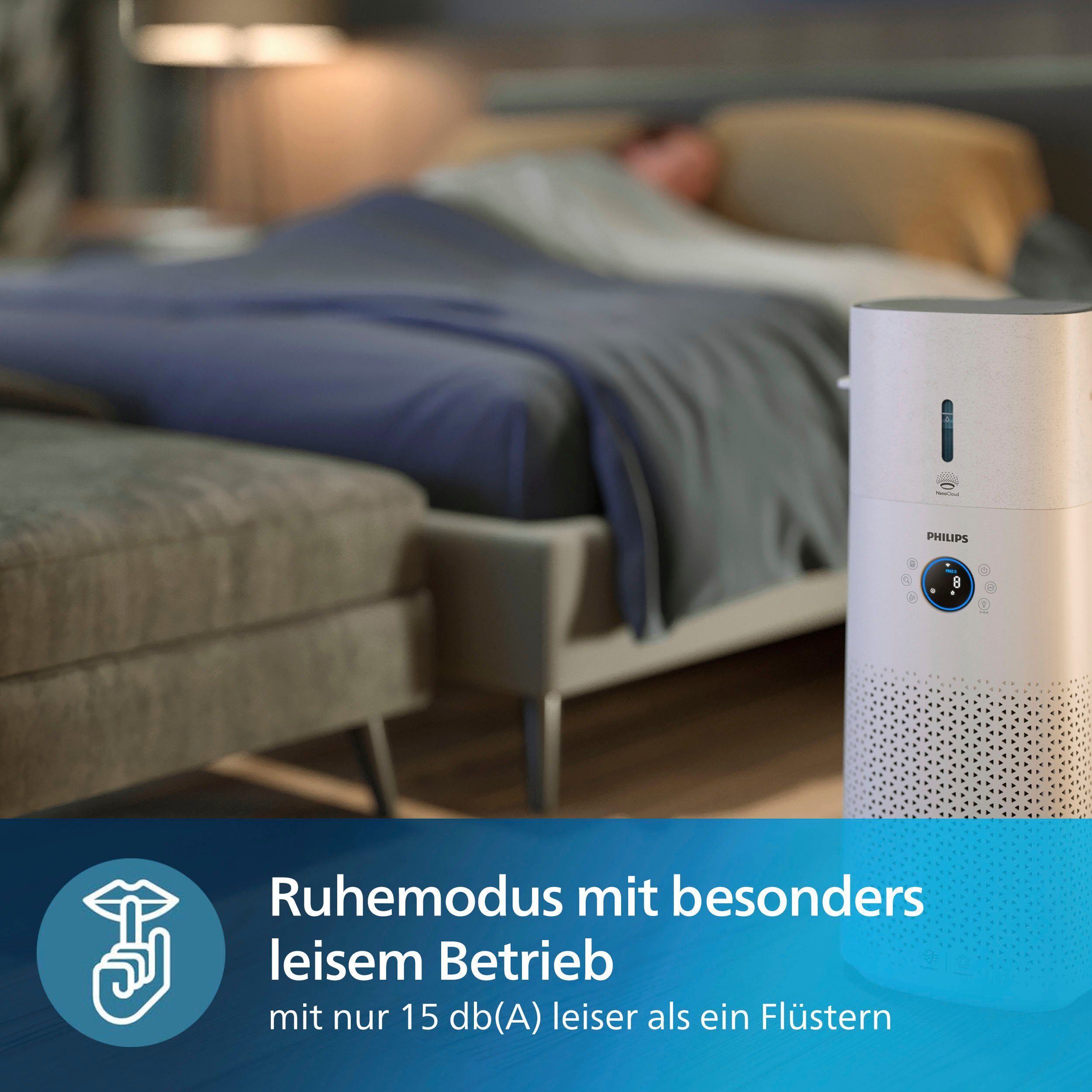 Philips Kombigerät Luftbefeuchter und -reiniger AC3737/10 3000 Series, für 131 m² Räume, mit 505 m³/h CADR und 650 ml/h Befeuchtungsrate, WLAN, Air+ App