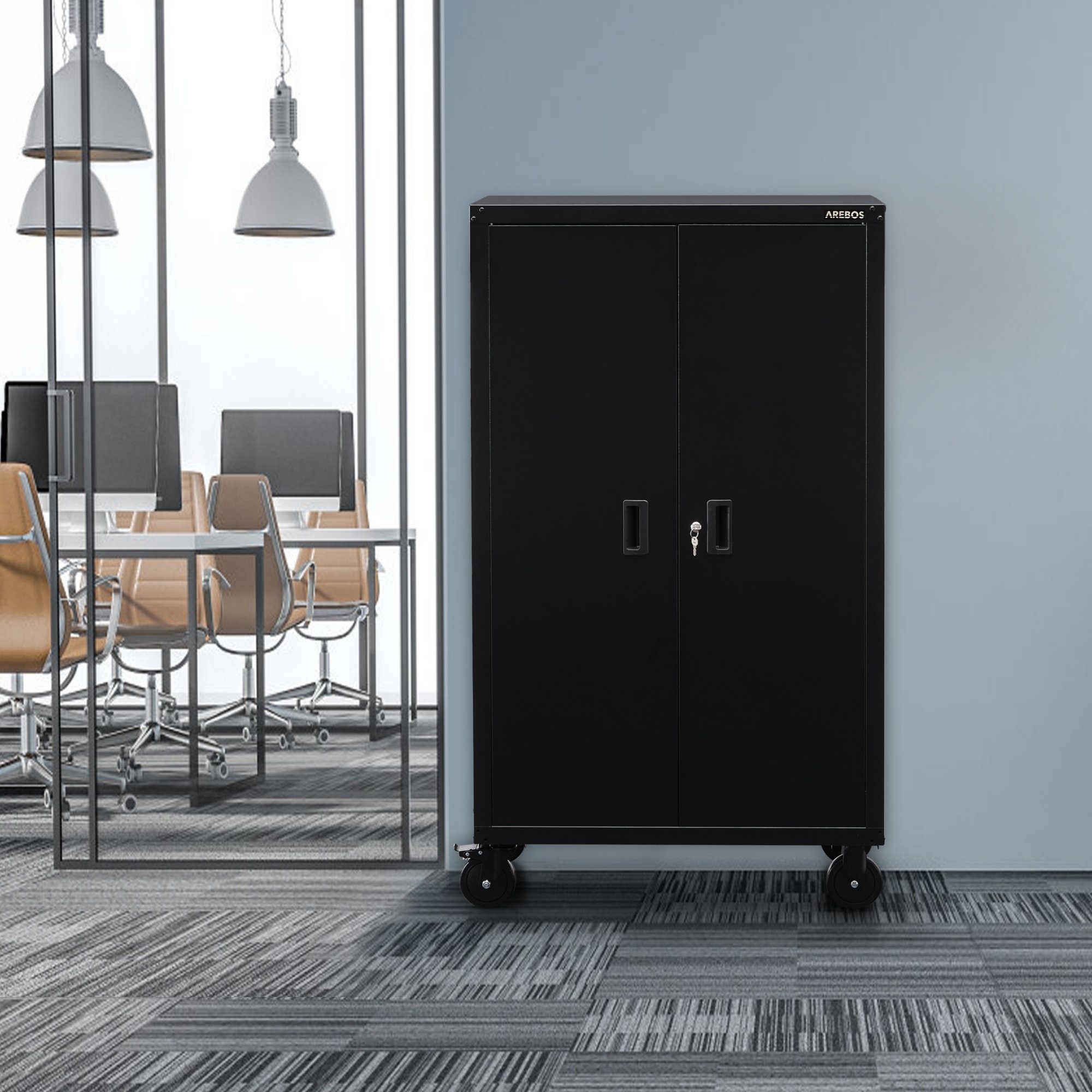 Arebos Aktenschrank Büroschrank Materialschrank Stahlschrank (Stück, schwarz)