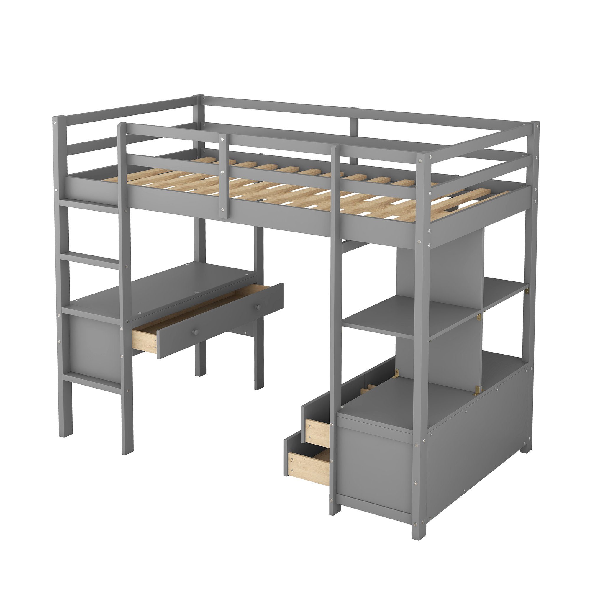 REDOM Etagenbett Kinderhochbett, Einzelbett, Bett, Kinderbett (mit Stauraumschubladen, mit Stauraumschubladen, Ohne Matratze), 90 x200cm