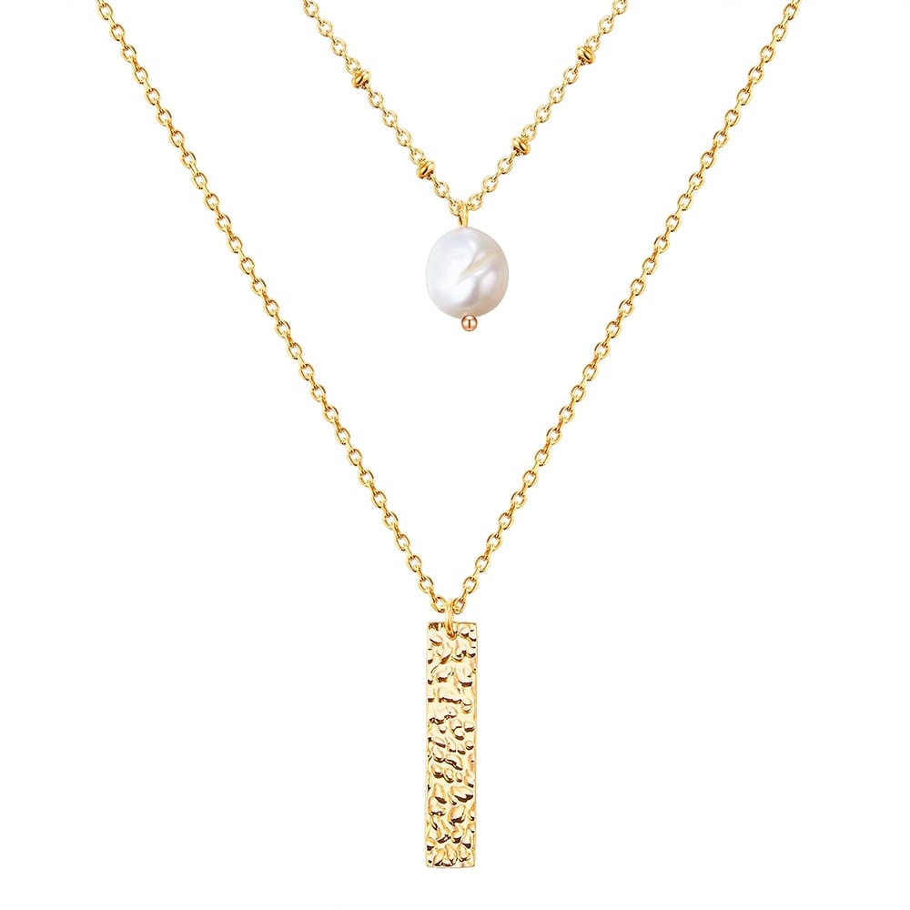 Valero Pearls Collier en acier inoxydé Acier inoxydable Perle de culture d'eau douce en Or jaun collier