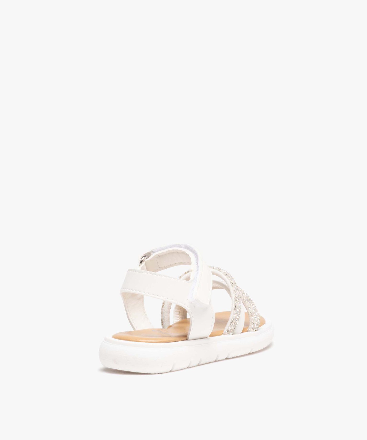 Sandales fille à fines brides avec paillettes et à scratch blanc | GEMO