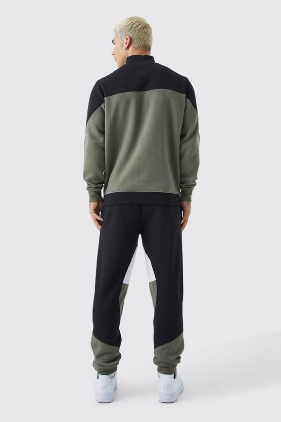 Man Colorblock Sweatshirt mit 1/4 Reißverschluss und Trichterkragen