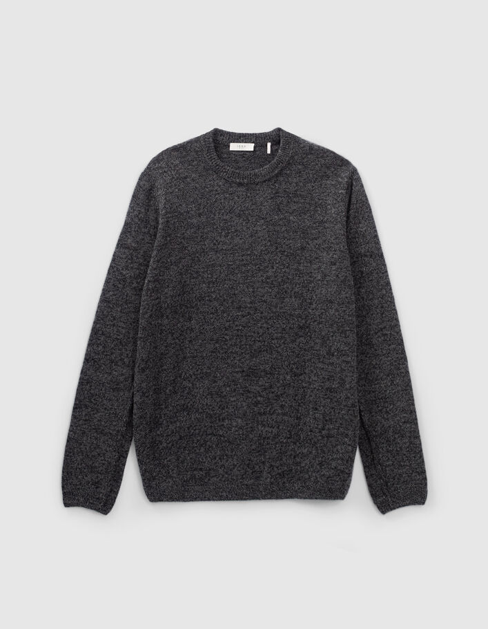 Pull noir tricot mouliné à col rond Homme