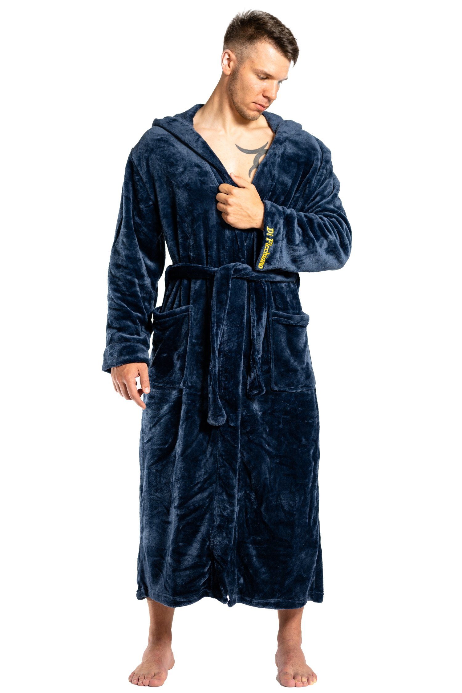 Di Ficchiano Bademantel Di Ficchiano Unisex Herren Damen Bademantel mit Kapuze I Größen XXS -, Polyester, Kapuze, Bindegürtel