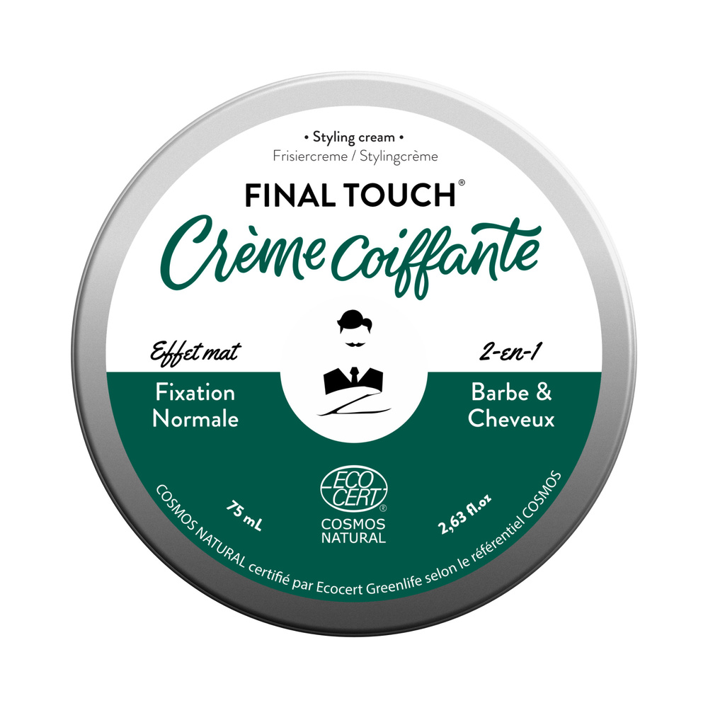 Monsieur Barbier Crème Coiffante Naturelle et Vegan, Fixation normale, Effet mat - Final Touch Crème Coiffante Naturelle et Vegan Barbe et Cheveux pour Hommes - Final Touch