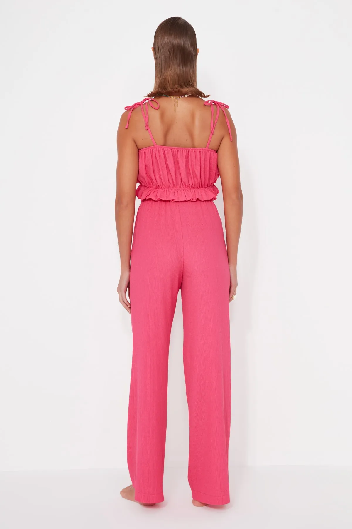 Trendyol Collection  Rosa gewebtes Rüschenblusen-Hosen-Set TBESS23AU00113