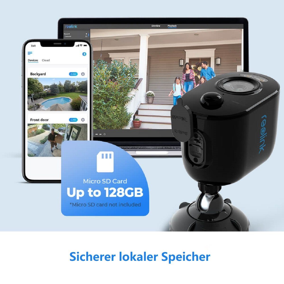 Reolink Argus 3 Pro Überwachungskamera (Außenbereich, Innenbereich, 4MP, Farbige Nachtsicht, Personen- & Autoerkennung, Zwei-Wege-Audio, WI-FI 2,4 GHz/5 GHz)