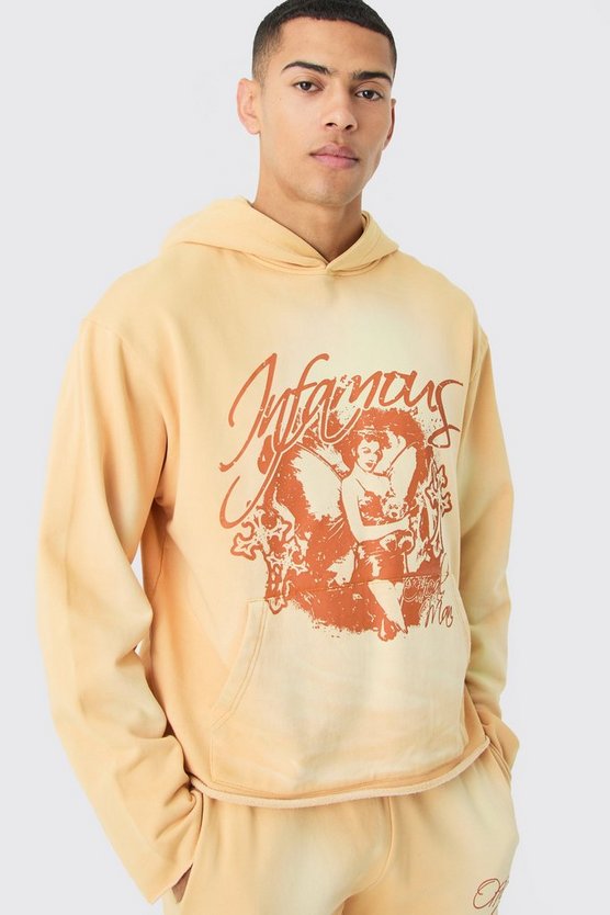 Kastiger Oversize Hoodie mit Acid-Waschung und rohem Saum