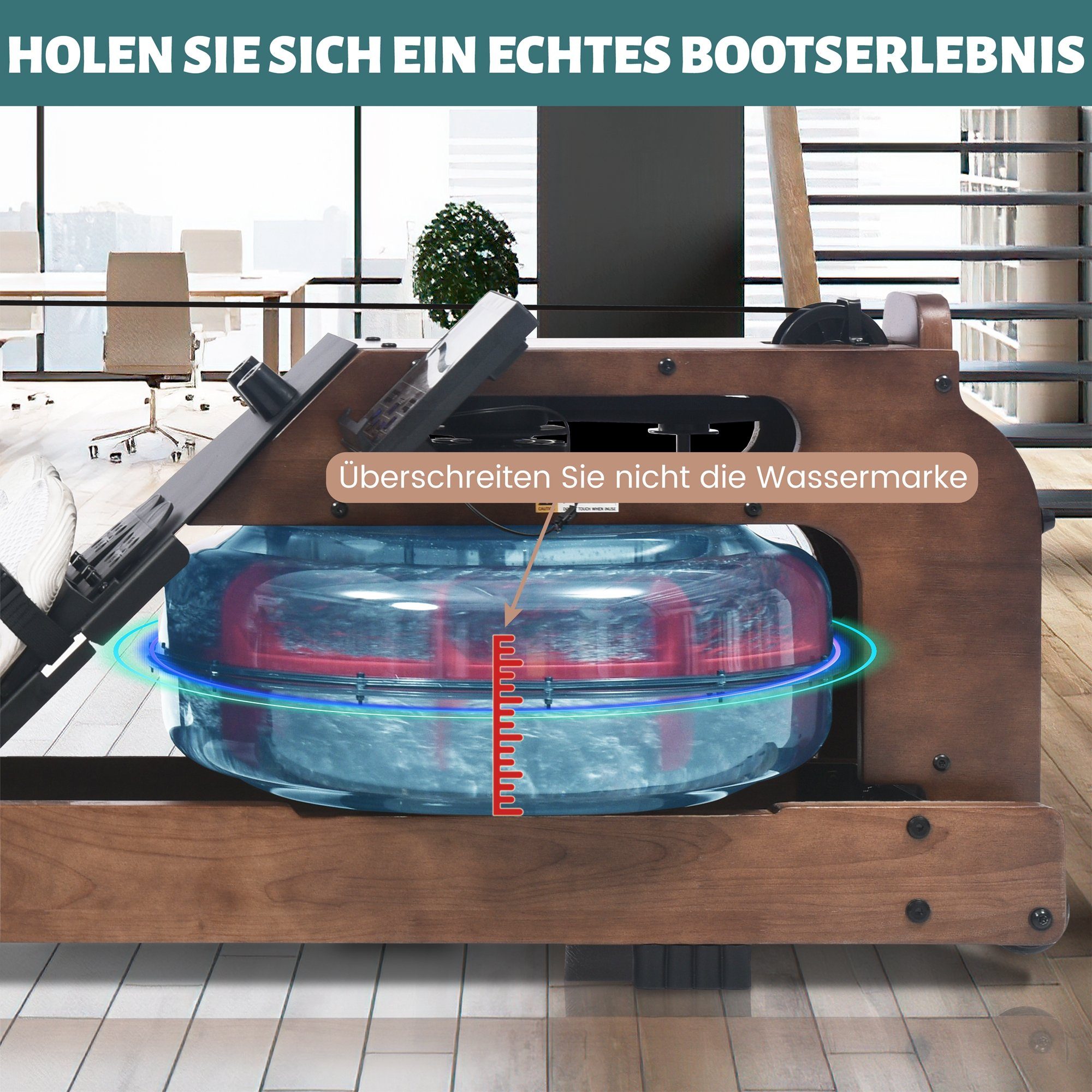 REDOM Rudergerät Faltbare Wasserwiderstands-Rudergerät mit Kinomap APP (Premium-Konstruktion Reibungsloser Betrieb, Robuster Wasserbehälter Doppeltes Schienensystem), Innenraum Heim-Fitness-Rudergerät