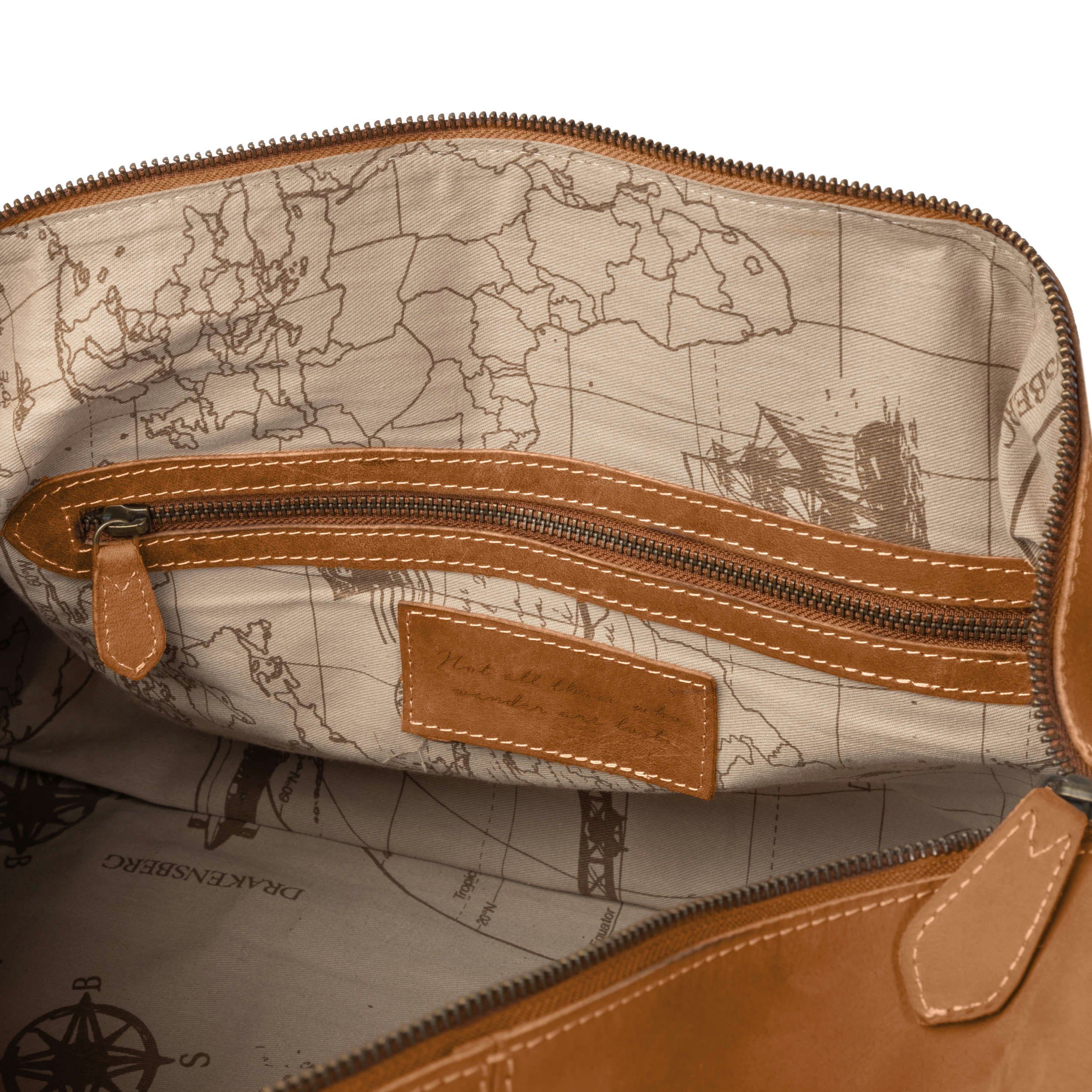 DRAKENSBERG Reisetasche Weekender Finn Cognac-Braun, mit Schuhfach für Damen und Herren, Sporttasche, aus Premium Leder