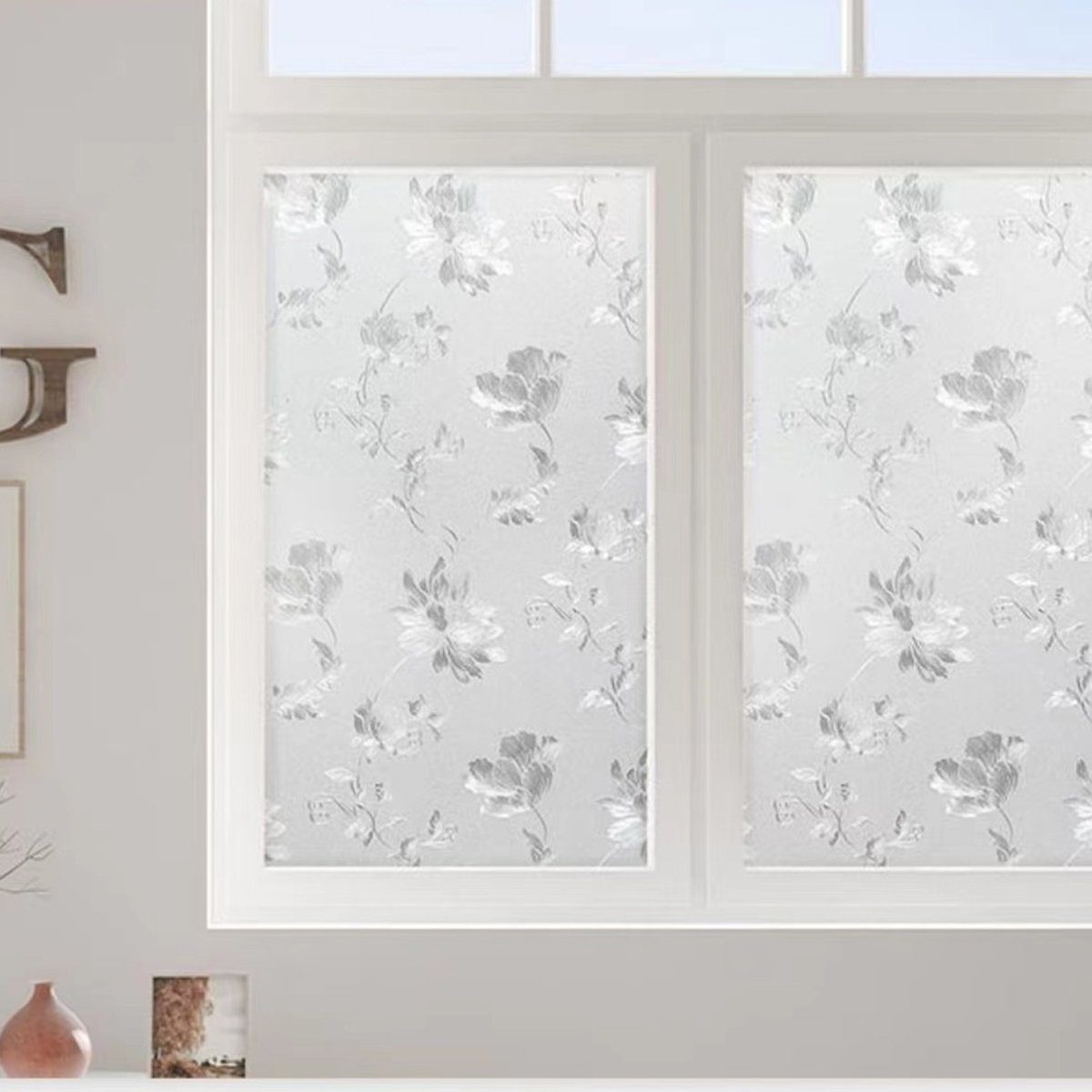 Fensterfolie Blumen Gefrostete Fensterfolie Statische,für Fenster Selbstklebend, ZmdecQna
