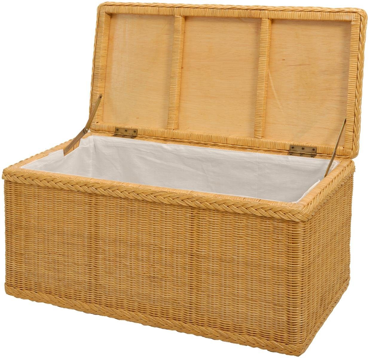 Krines Home Truhe Wäschetruhe mit Deckel Natur Rattan Truhe Aufbewahrung Rattantruhe (Wäschebox), mit herausnehmbarem Stoffinlett Truhenbank 80x40x40cm