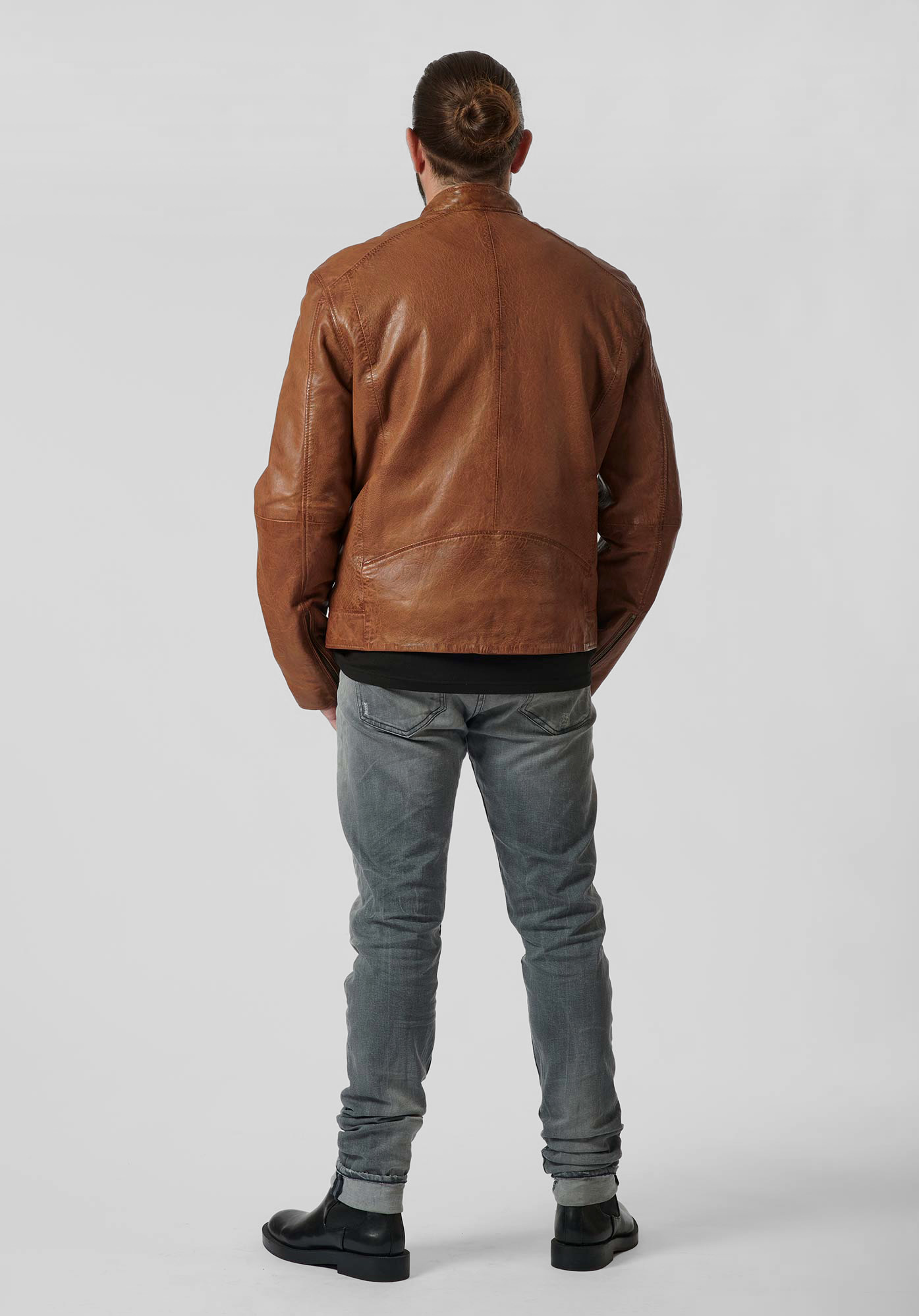 UNIQ   Veste en cuir marron Homme