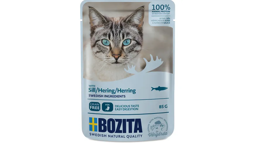 BOZITA Katzennassfutter Pouch Häppchen in Soße mit Hering 85 g