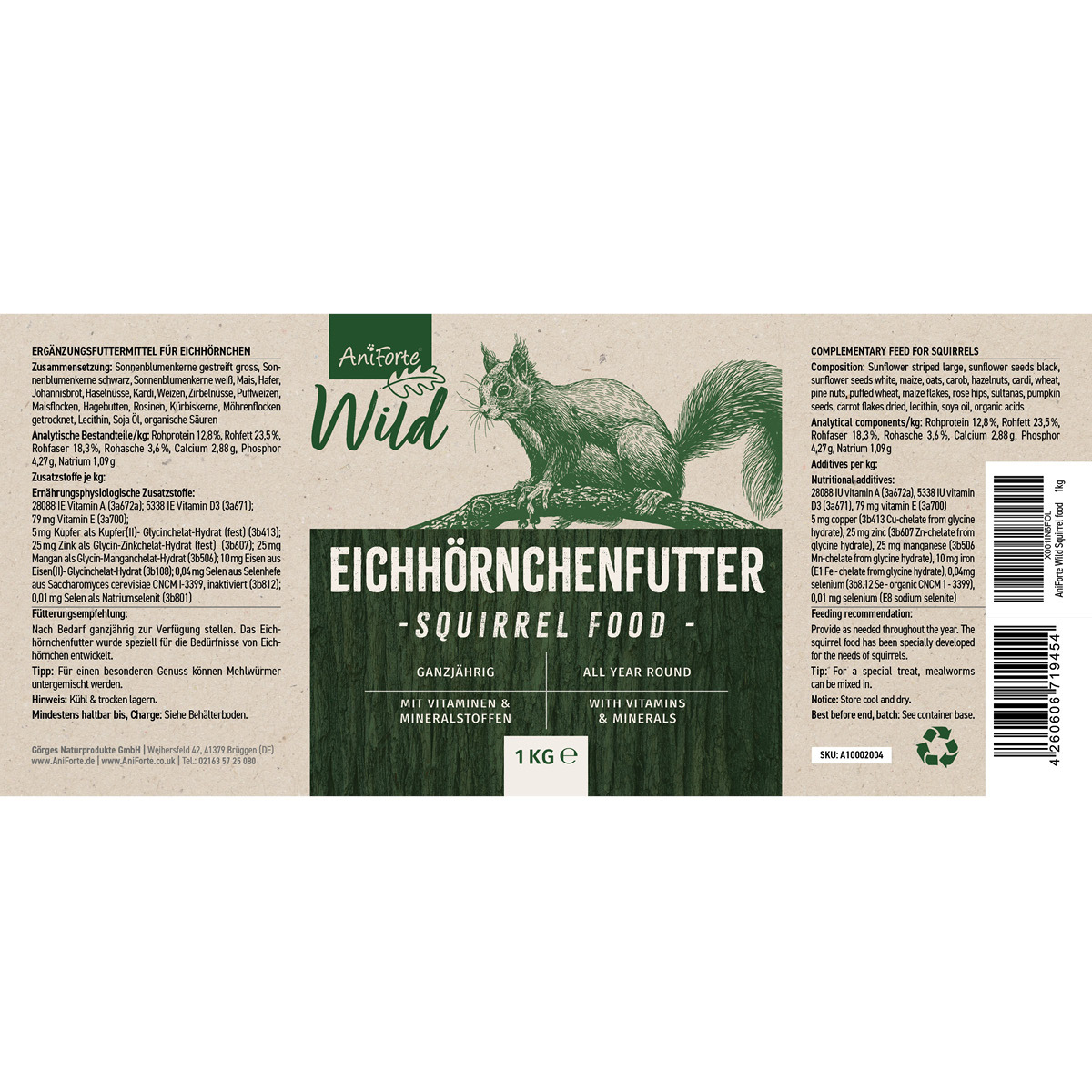 Aniforte Eichhörnchen Aniforte Eichhörnchenfutter 1 kg