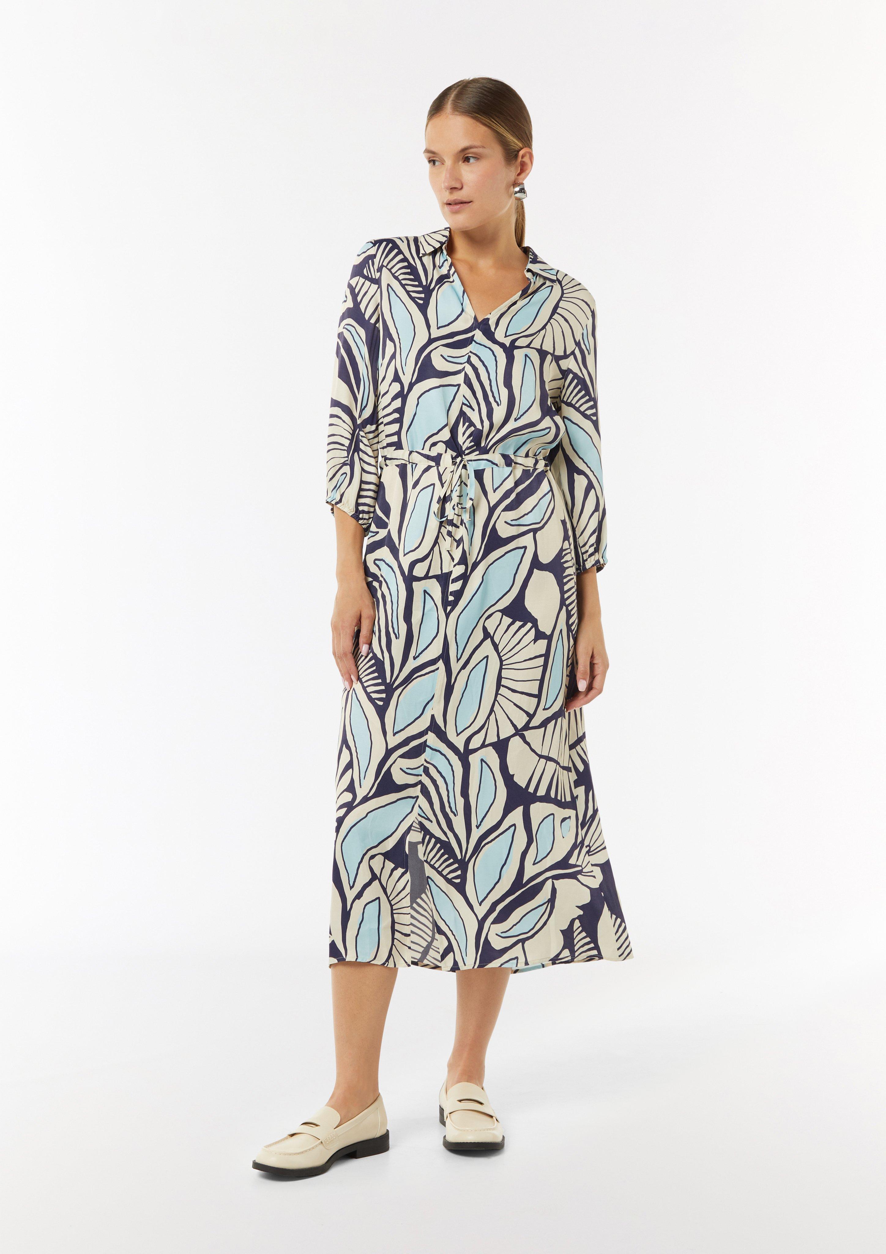 Gemustertes Hemdblusenkleid mit Tunnelzug - hellblau
