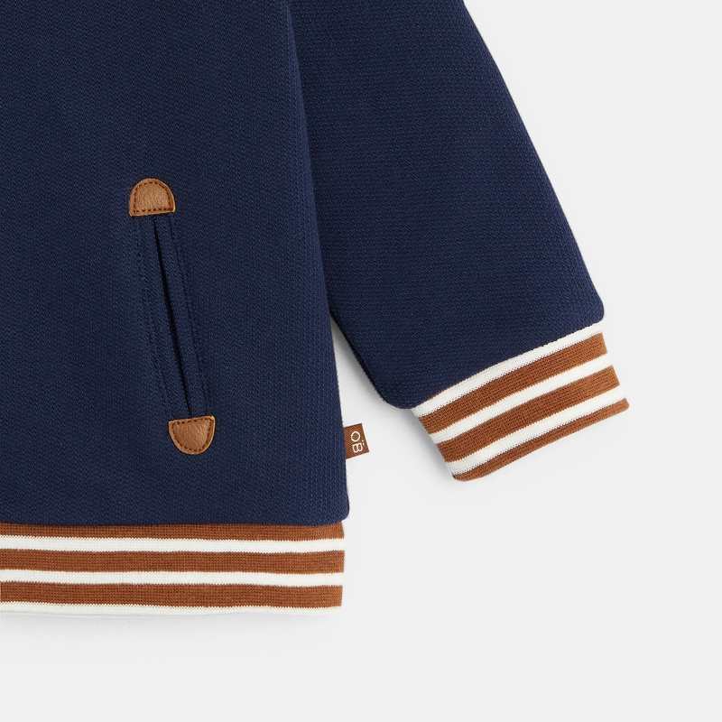 Gilet molleton nid d'abeille capuche amovible bleu bébé garçon