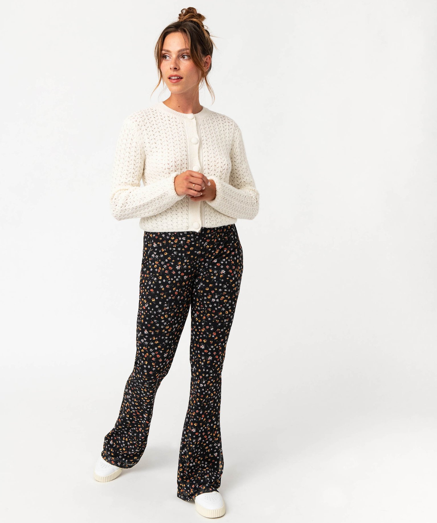 Gilet court en maille ajourée femme ecru | GEMO