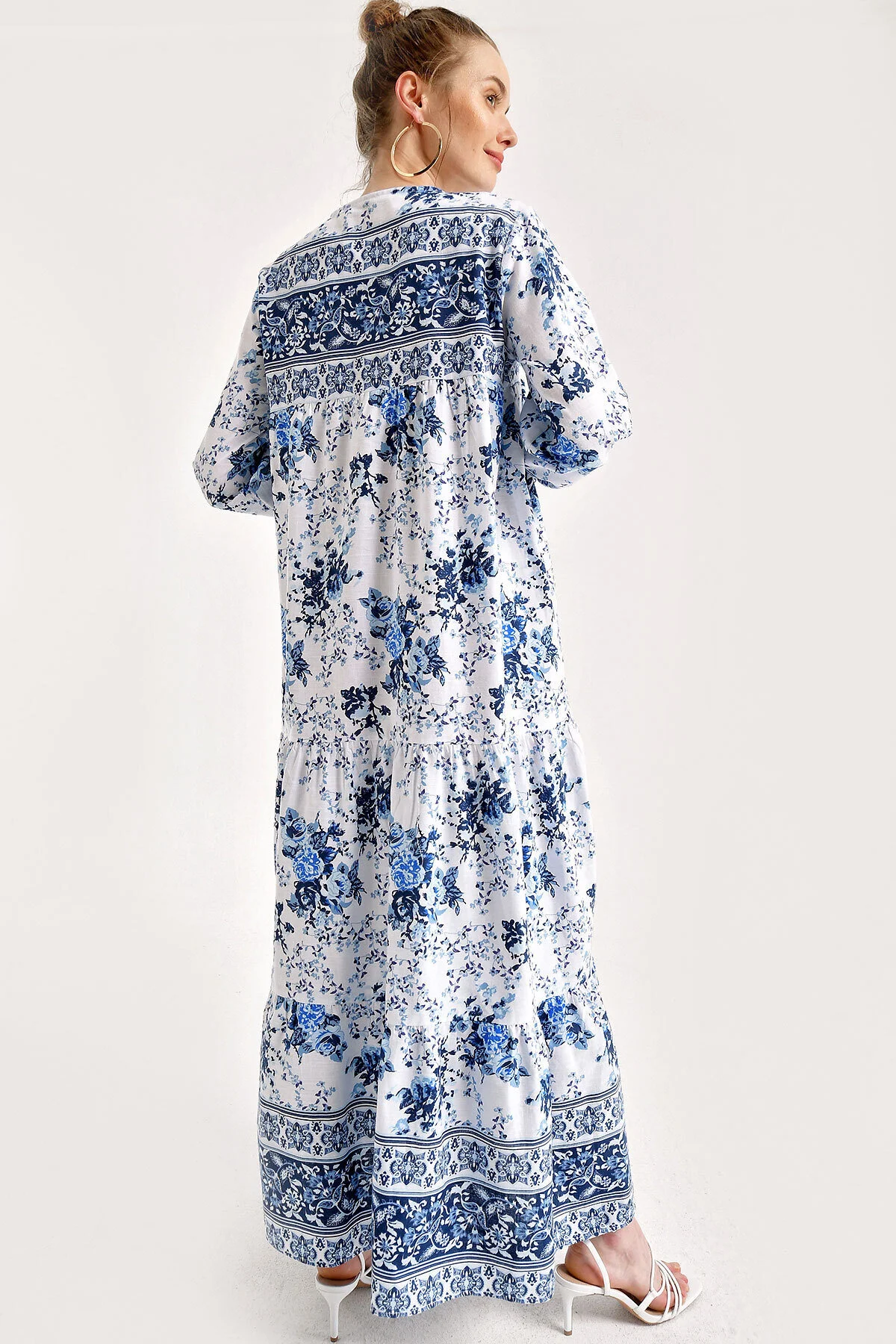 Bigdart  1947 Gemustertes langes Kleid – Weiß