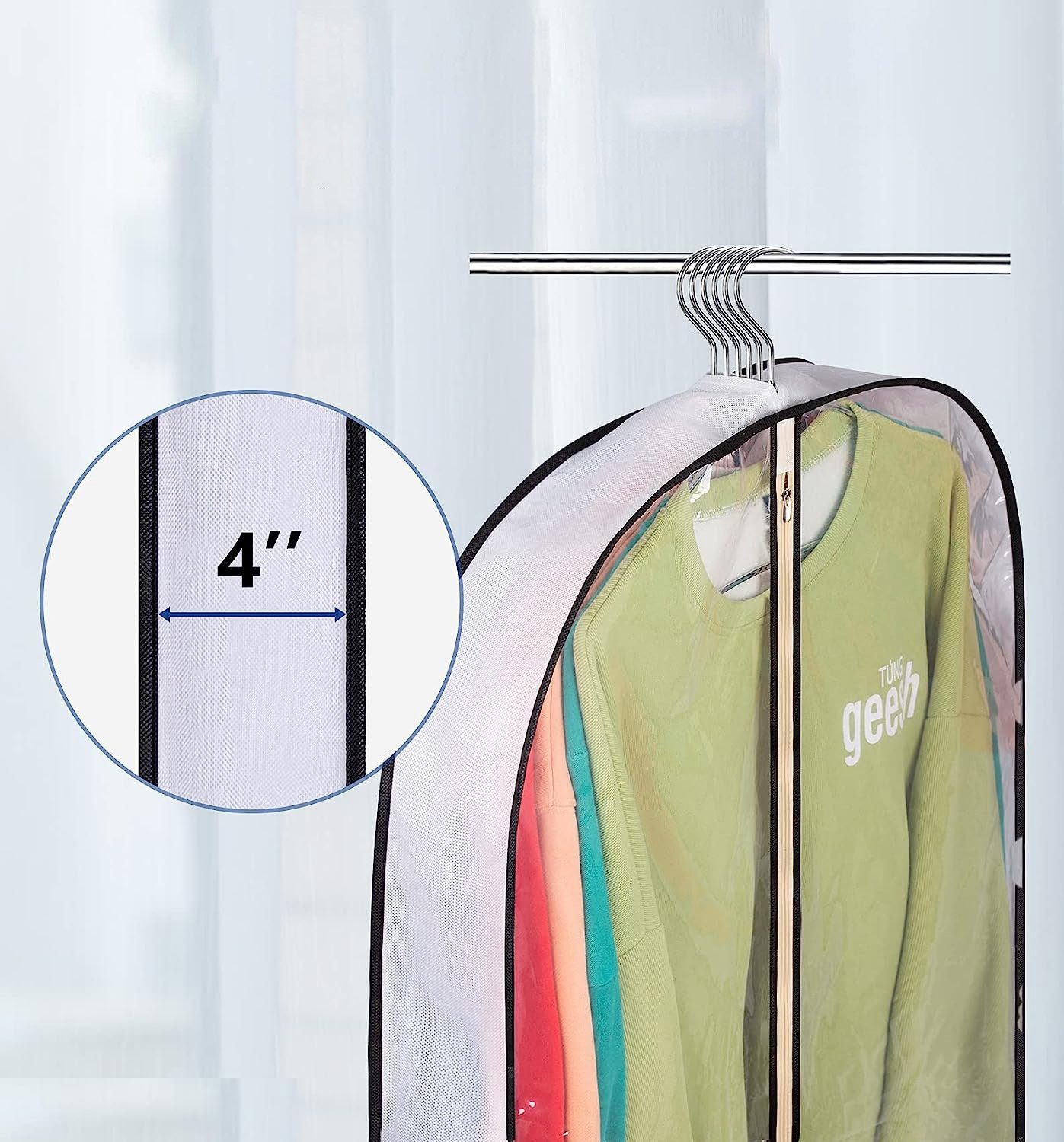 EBUY Kleidersack 101 cm transparente Kleidersäcke zum Aufhängen für den Kleiderschrank (3 St)
