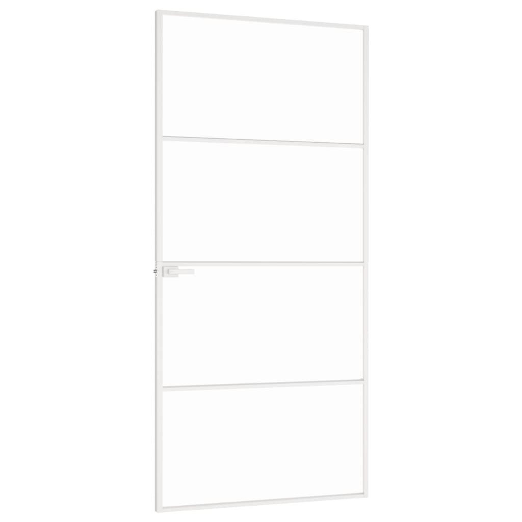 vidaXL Haustür Innentür Weiß 93x201,5 cm Hartglas & Aluminium Schlank (1-St)