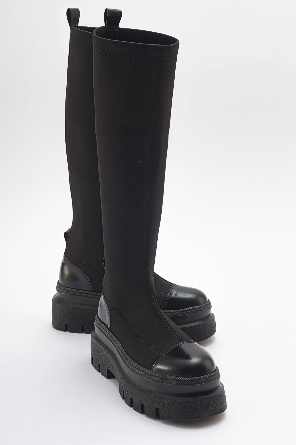 LuviShoes  CELINE Black Scuba Damenstiefel mit dicken Sohlen
