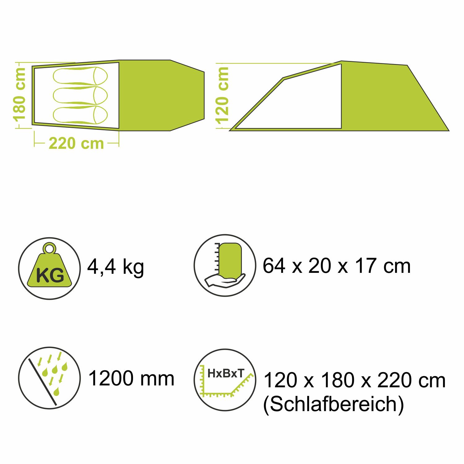 3-Mann-Zelt mit Stauraum