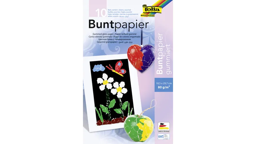 folia Buntpapierheft gummiert 14 x 23cm farblich sortiert