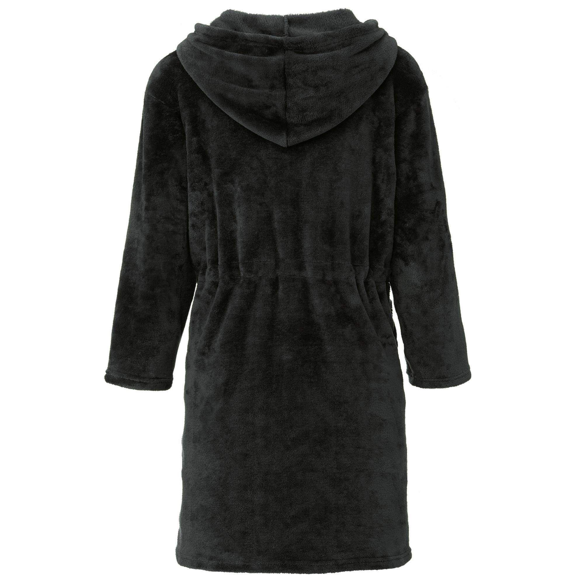 CelinaTex Bademantel Hausmantel Damen Flanell Kapuze Reißverschluss Vital XL schwarz, Polyester