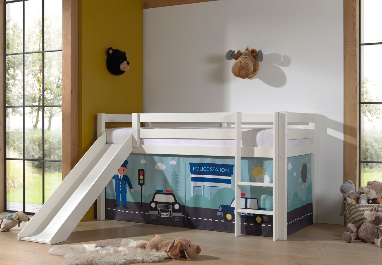 VIPACK Halbhohes Bett PINO, mit Rutsche und Textilset 
