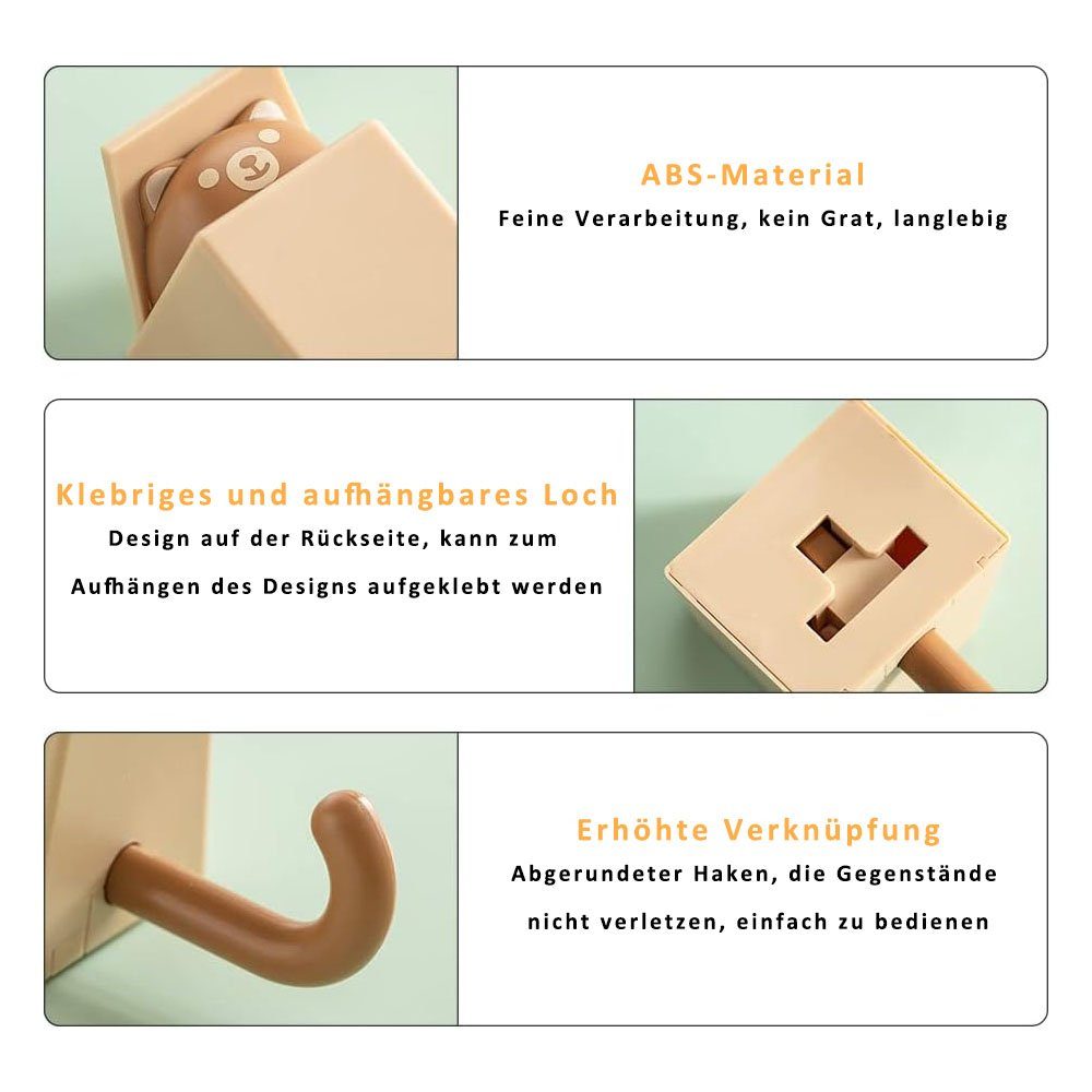 Sarfly Wandhaken Kinderkleiderhaken, Katzen-Schlüsselhaken, für Mäntel, Handtücher, Schlüssel, Taschen und Hüte, (4-St., wasserfester süße selbstklebende Wandhaken), kreative Handtuchhalter und Haustierhaken