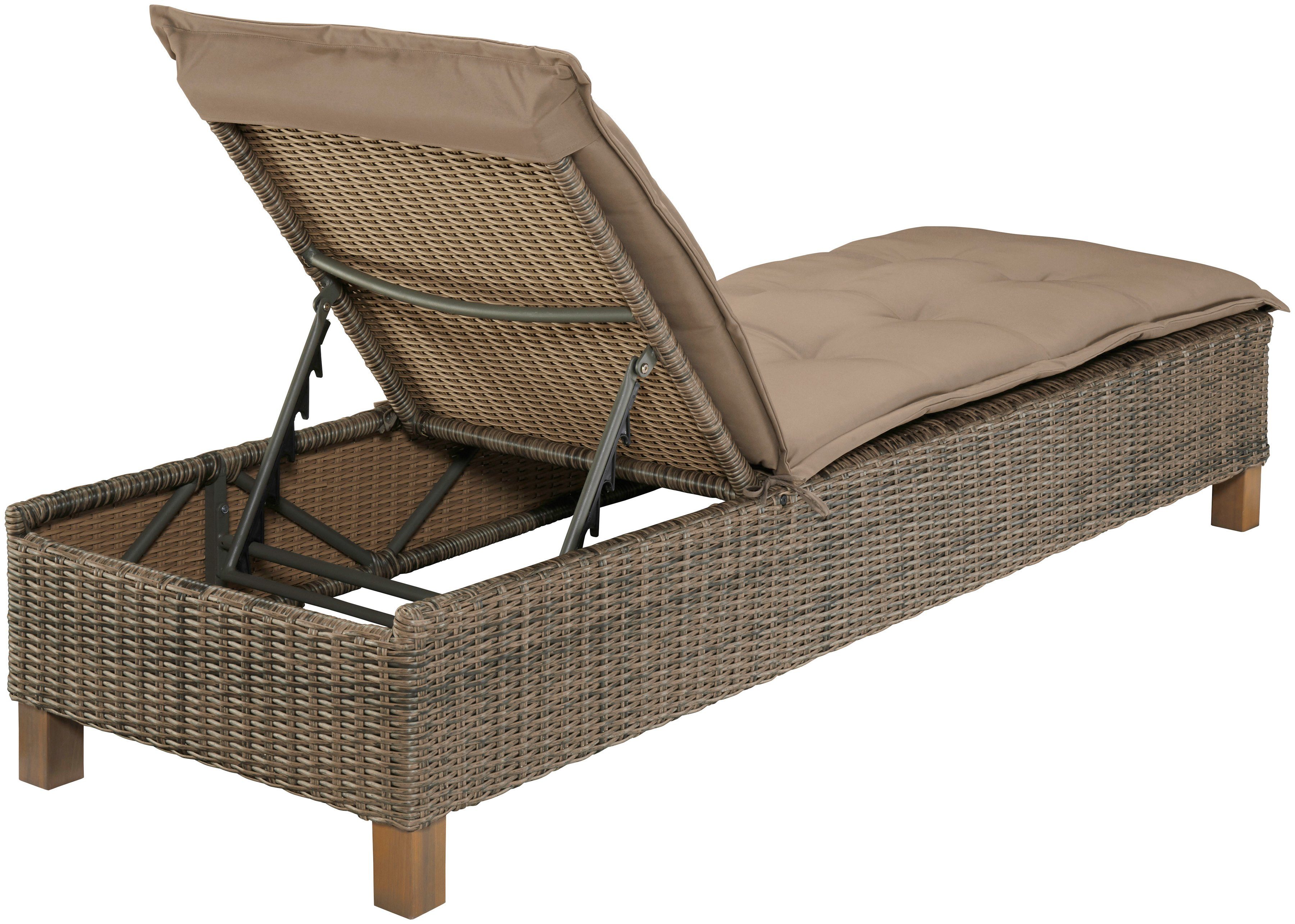 MERXX Gartenliege Toskana, Polyrattan/Akazie, inkl. Auflage