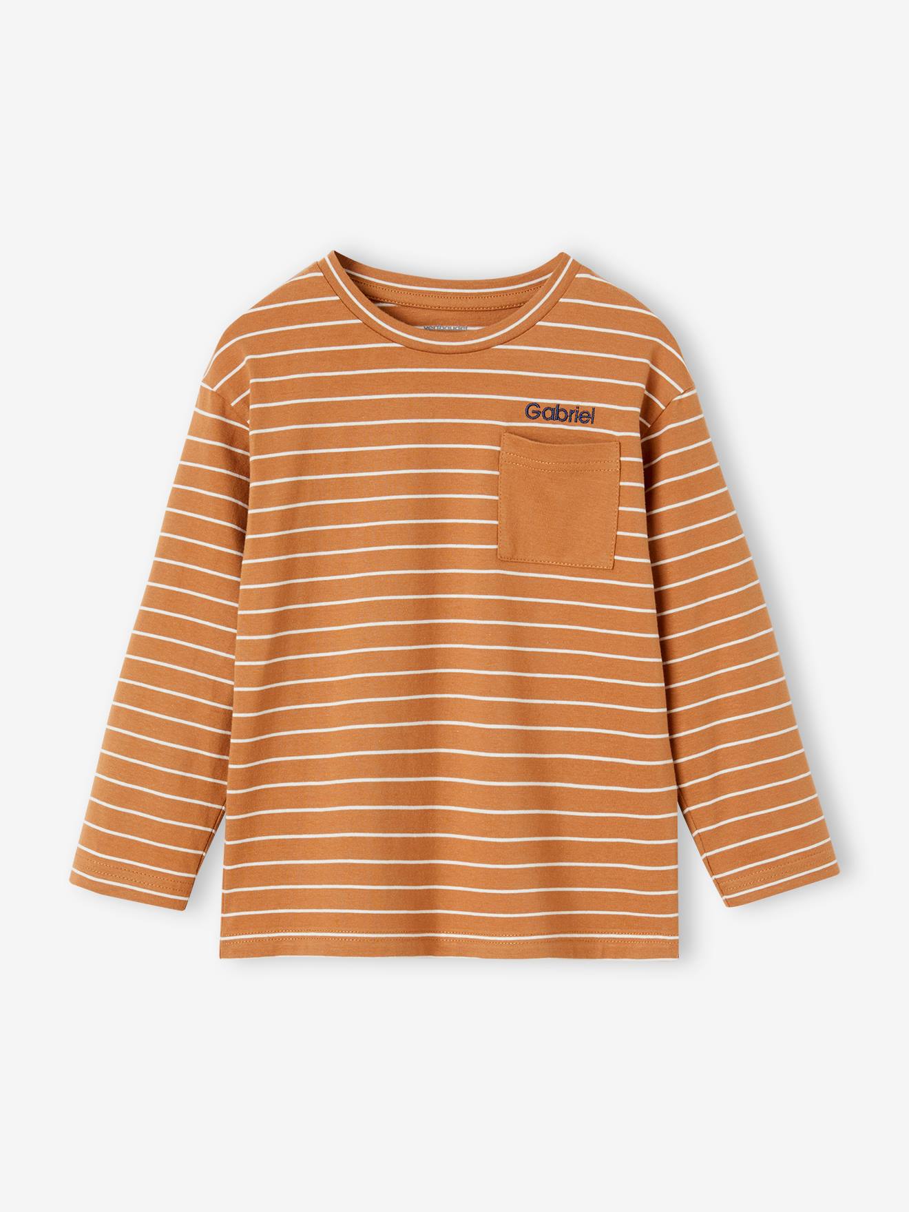 Vertbaudet Jungen Ringelshirt mit Recycling-Baumwolle, personalisierbar - schieferblau