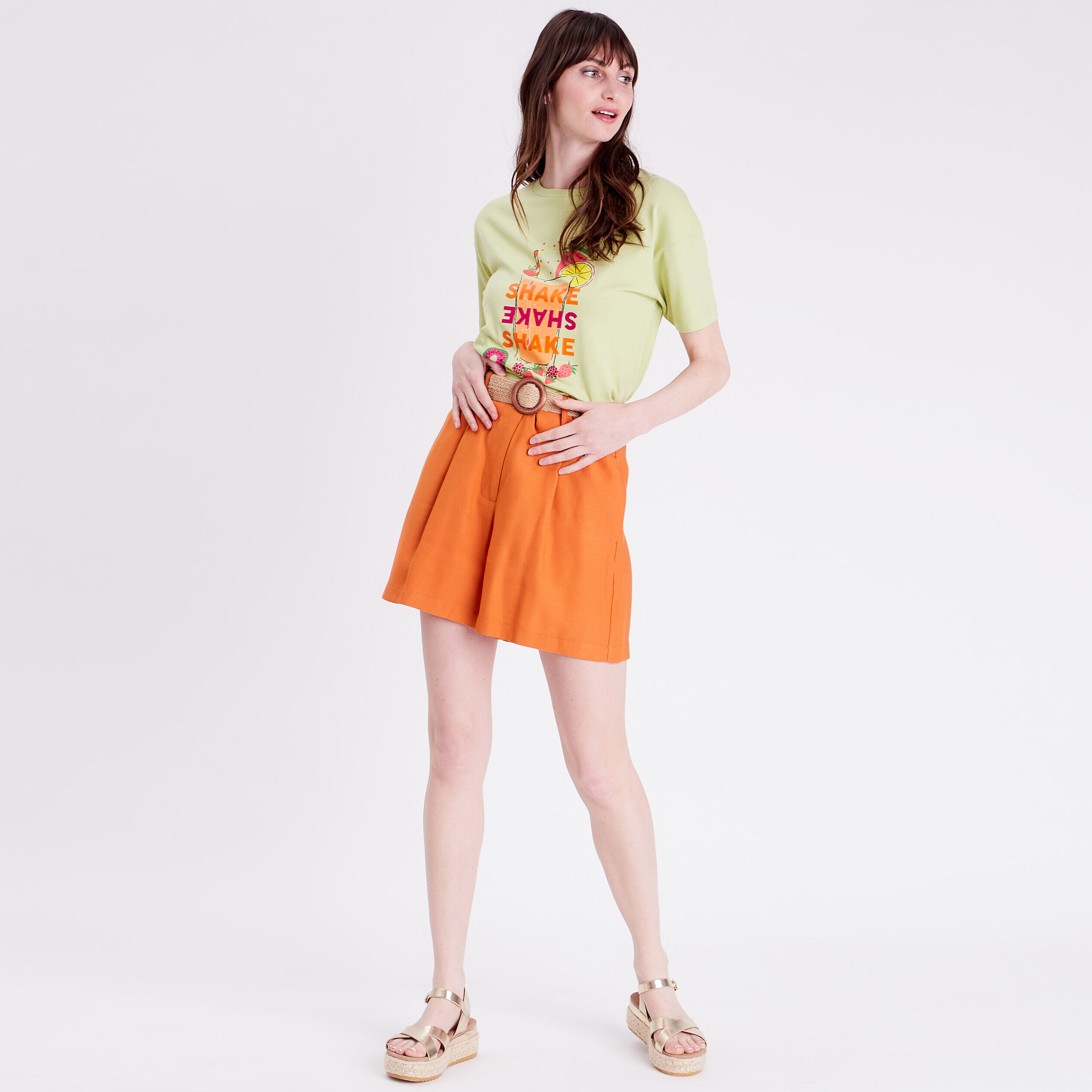 T-shirt oversize col rond vert pastel femme | Cache Cache