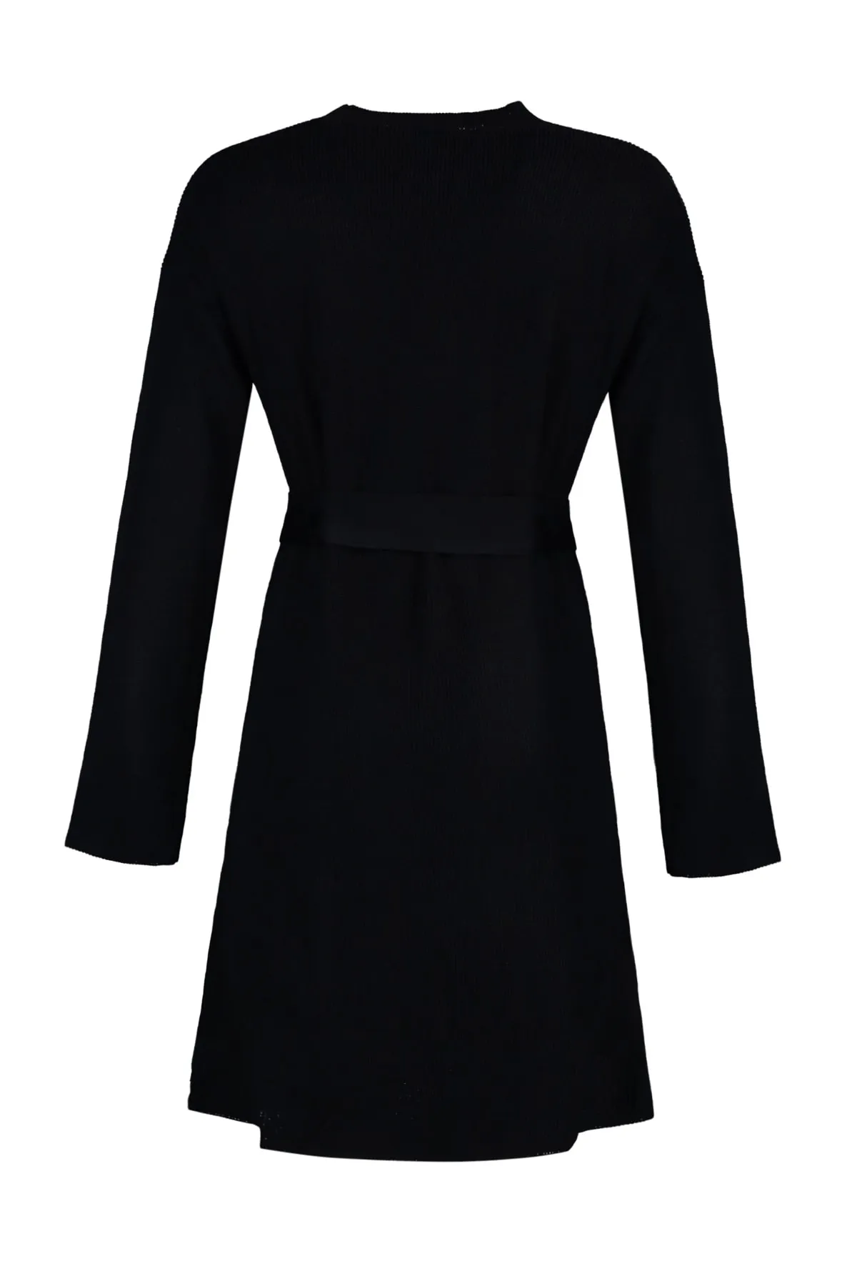 Trendyol Collection  Schwarzes, detailliertes Mini-Strickkleid mit Gürtel TWOAW23EL00041