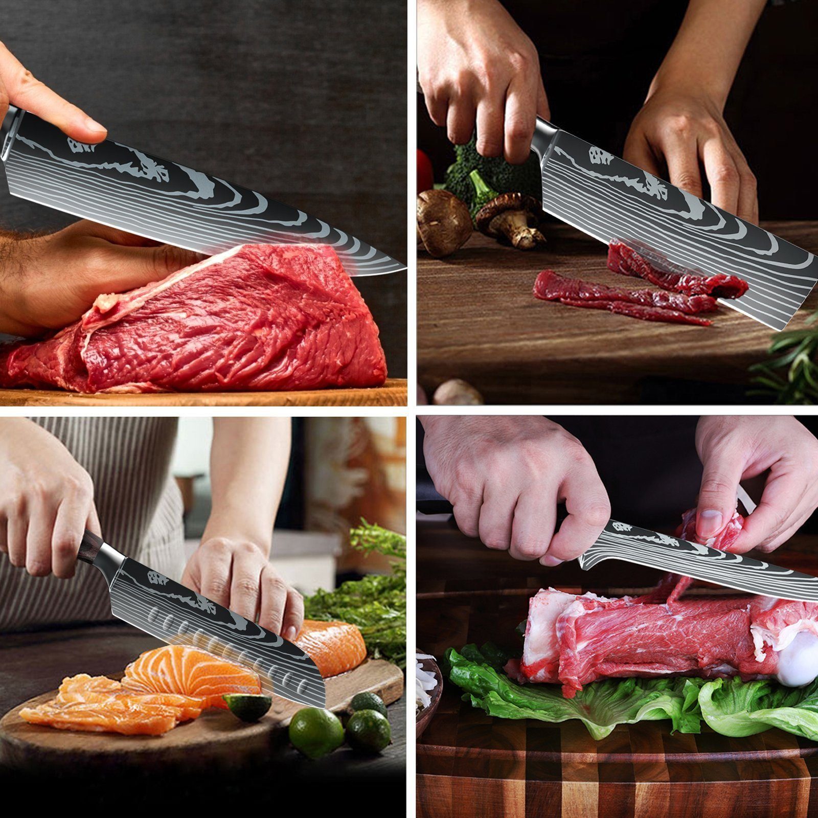 MDHAND Messer-Set Asiatisches Messerset Küchenmesser Set Premium (8-tlg), für Haus und Restaurant Kochen