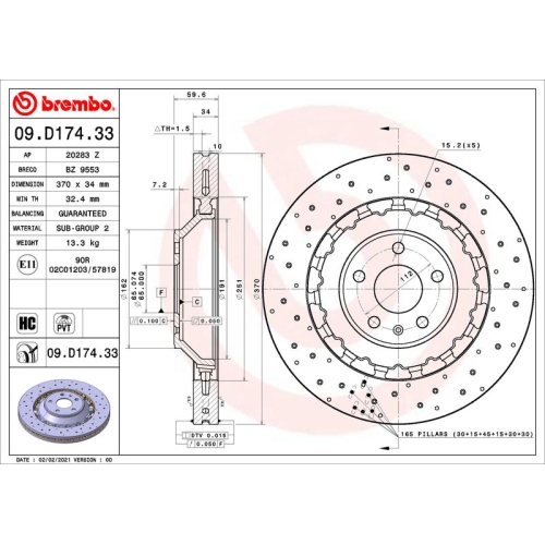 Bremsscheibe Vorderachse Brembo 09.D174.33 - ATU